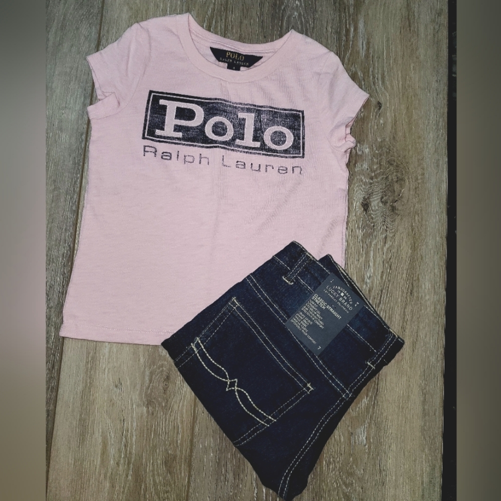 Girl's Ralph Lauren pink/navy short sleeve graphic tee Sz 4